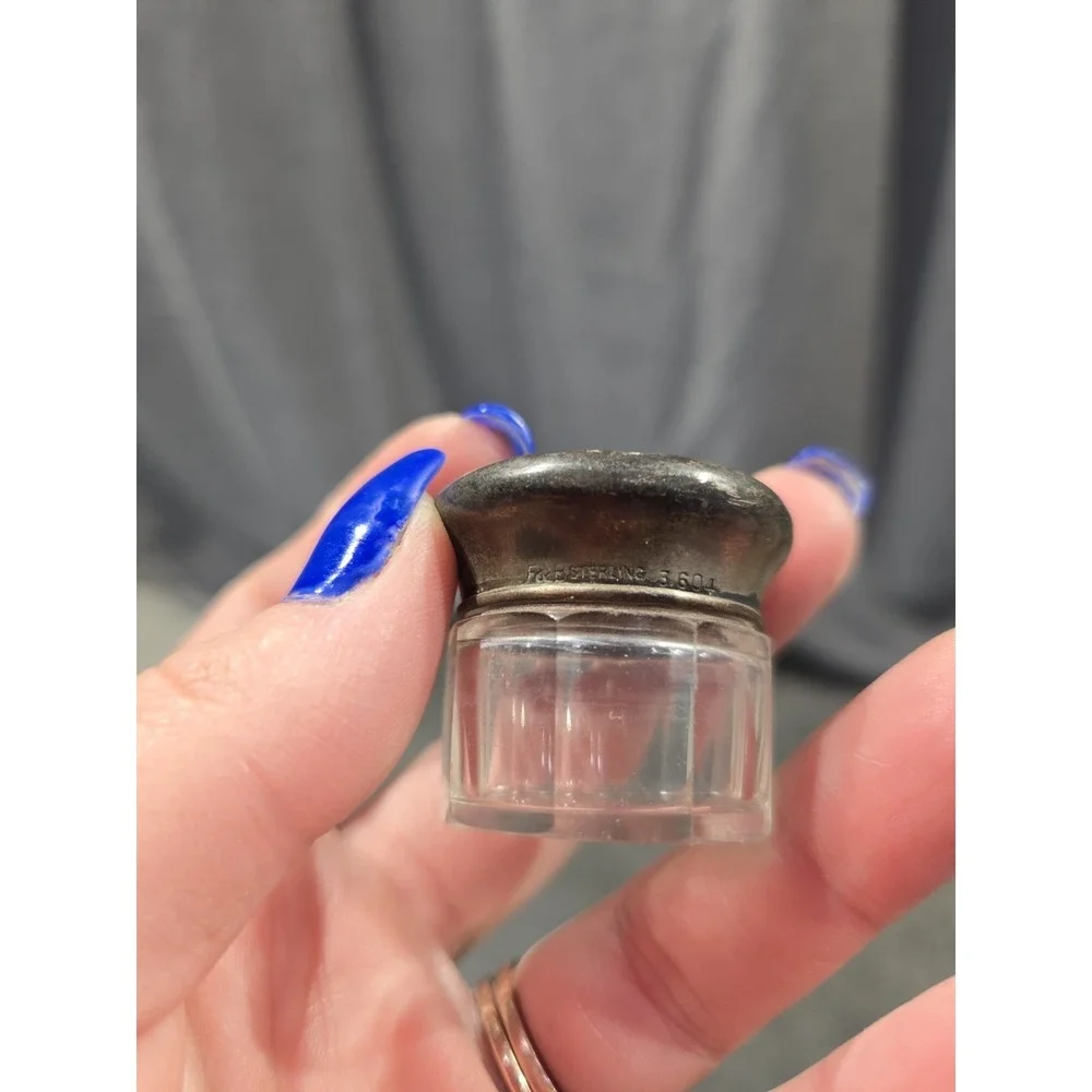 Antique F&B Sterling Silver Lid Glass Dresser Jar 3604 Monogram Vanity